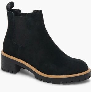 Waterproof Blondo Black Suede Ankle Booties with Tan Sole